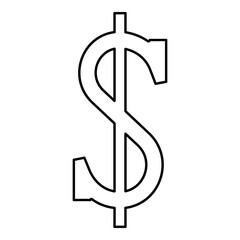 Dollar symbol sign currency contour outline line icon black color vector illustration image thin flat style