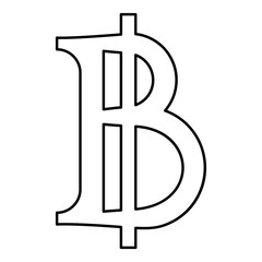 Currency symbol baht contour outline line icon black color vector illustration image thin flat style