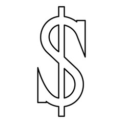 Dollar symbol sign currency contour outline line icon black color vector illustration image thin flat style