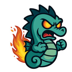 Cartoon dragon with flames and fierce expression