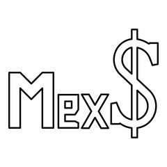 Mexico peso Currency MXN Mexican pesos dollar money MX$ contour outline line icon black color vector illustration image thin flat style