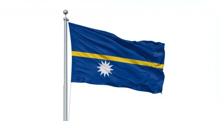 Nauru's National Flag Waves Proudly Against a Pristine White Sky