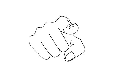 正面から見た前を指さす手を描いた線画のベクターイラスト