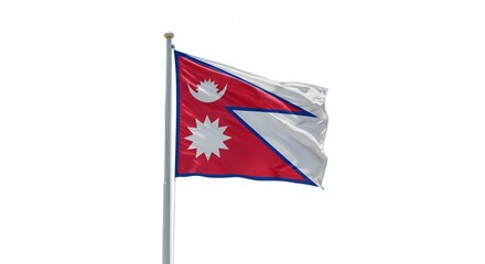 Nepal's National Flag Flutters Proudly Against a Clear Sky