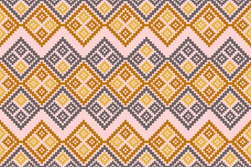 seamless geometric pixel pattern, diamond, blue red yellow and gold