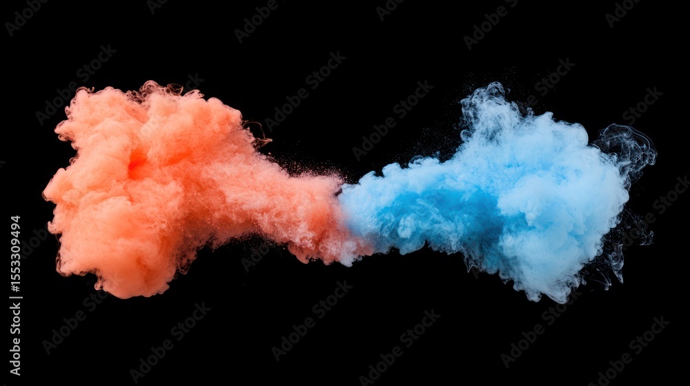 Poster vibrant colored smoke clouds blend together, creating a captivating visual effect on a black backgro