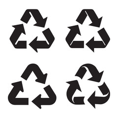 Fototapeta premium Four Simple Recycling Symbols in Black Icon 