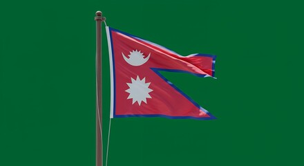 Nepal's Crimson Flag Flutters Proudly Against a Vibrant Green Sky