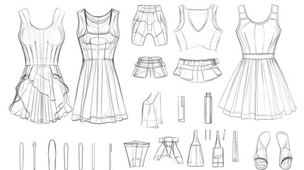 Flat technical sketch of a women’s dress top with front and back views and tech pack details.

Concept:
Represents fashion design and apparel development—ideal for tech packs and garment production.