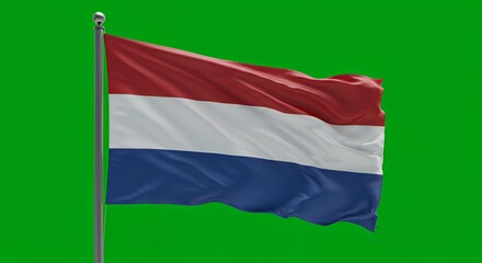 Netherlands Flag Waves Proudly Against Vibrant Green Screen