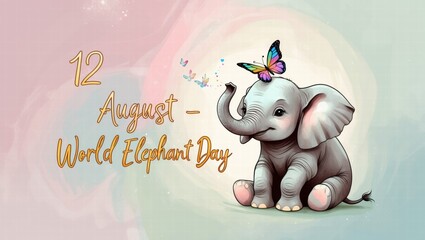 Cute elephant with butterfly celebrating World Elephant Day  