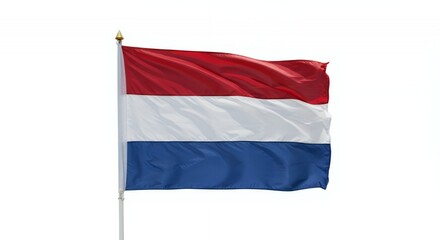 The Dutch Flag Waves Proudly Against a Crisp White Sky