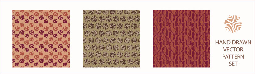 Polka dot blockprint seamless vector pattern set. Collection of neutral unisex whimsical style for wallpaper, backdrops and handmade print texture. All over vintage background. 