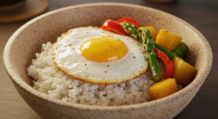 Delicious Breakfast Bowl Featuring Fried Egg and Fresh Vegetables