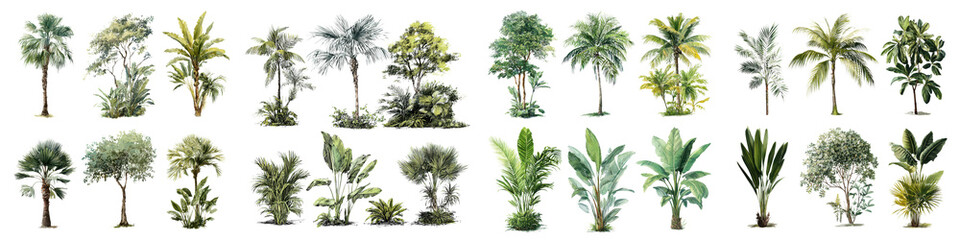 Fototapeta premium Watercolor Tropical Plants: Lush Foliage for Design Elements