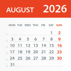 August 2026 Calendar Leaf - Vector Illustration