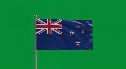 New Zealand Flag Waves Proudly Against Vibrant Green