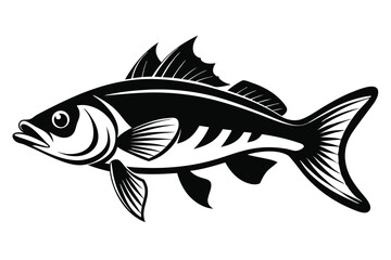 Graphic Black and White Illustration of a Fish with Fins and Tail Design