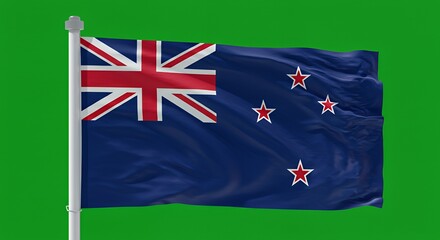 New Zealand's Flag Waves Proudly Against a Vibrant Green Screen