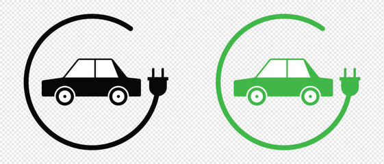Naklejka premium Car charging point icon png. Electric plug symbol. Electricity sign. Green energy vector illustration. Phone charge technology concept. Wire with plug and lightning bolt pictogram. 