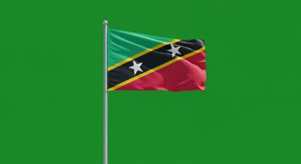 Saint Kitts and Nevis Flag Waves Proudly Against Vibrant Green