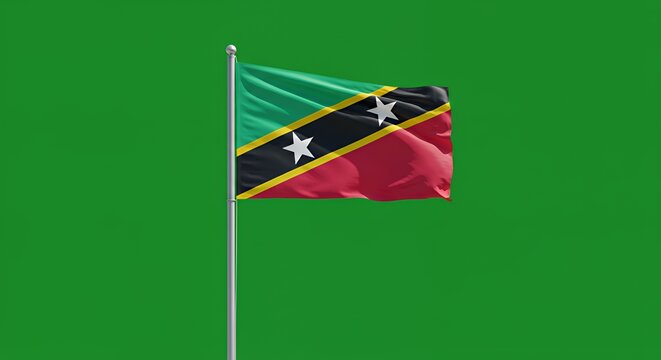 Saint Kitts and Nevis Flag Waves Proudly Against Vibrant Green