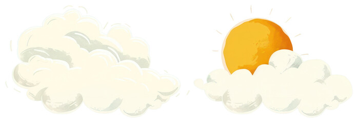 PNG Sunny clouds cartoon illustration, element set on transparent background