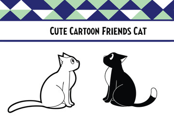 Cute cartoon cat friends in minimalist geometric style
