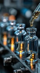 Glass vials being filled with liquid using a dropper in a laboratory setting during the daytime