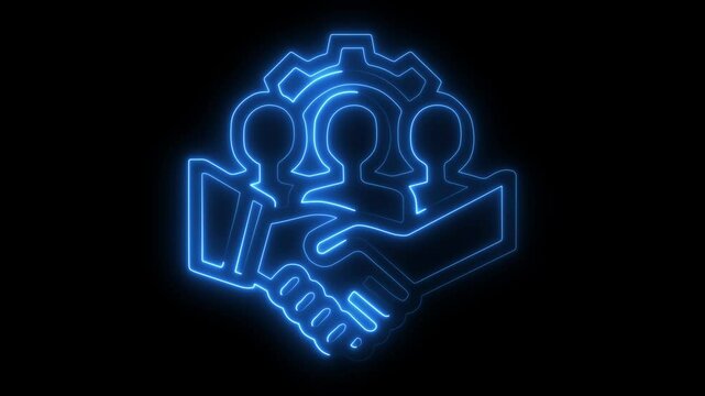 Neon interview-icon-team-icon-management-service-business-information-technology-management-risk-management-organization--clipart bulu clour on black backgraound