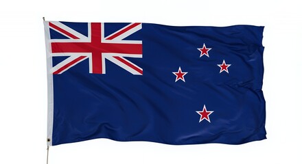 New Zealand's Flag Waves Proudly Against a Crisp White Background