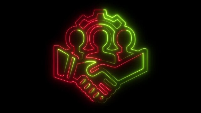 Neon interview--team-icon-management-service-business-information-technology-management-organization--clipart  red $ green clour glowing  on black backgraound
