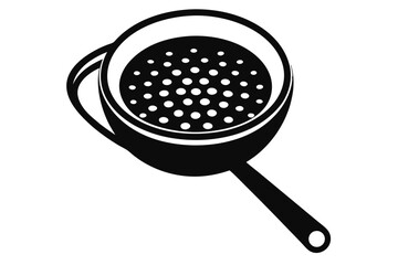 Black and White Graphic of Colander with Handle and Small Holes Patterned Inside