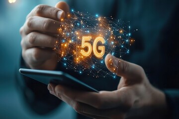 Technology expert demonstrates 5g applications urban environment informational video futuristic viewpoint connectivity concept