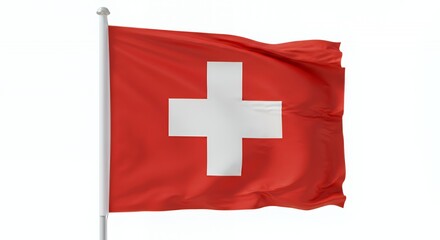 Fototapeta premium Switzerland's crimson flag billows proudly in the wind, a symbol of neutrality and alpine majesty.