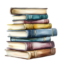 Watercolor illustration of a stack of books