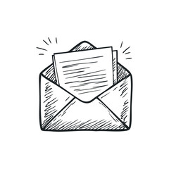 Doodle illustration of a envelope with paper on isolated white background