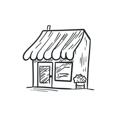 Doodle illustration of a grocery store on isolated white background