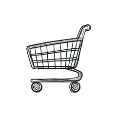Doodle illustration of a shopping cart on isolated white background