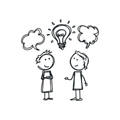 Doodle illustration of a two person discussing new idea on isolated white background
