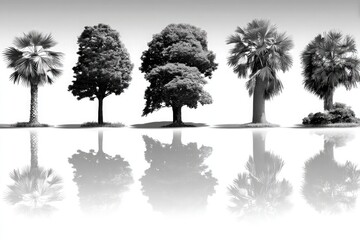 Fototapeta premium Different types of tropical trees and their reflections on the water