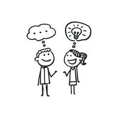 Doodle illustration of a two person discussing new idea on isolated white background