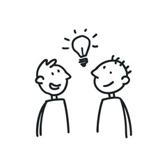 Doodle illustration of a two men discussing new idea on isolated white background