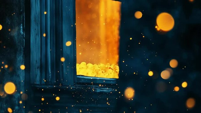 Animation of starry summer night with glowing fireflies