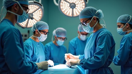 Surgeon preparing for operation in a modern medical facility under bright surgical lights
