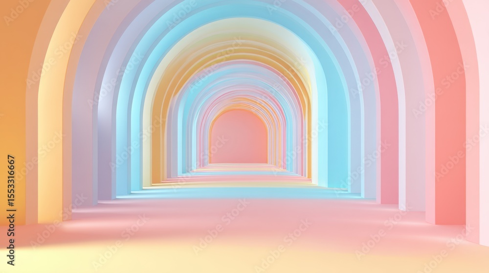Poster abstract pastel-colored archway tunnel with a soft gradient composition