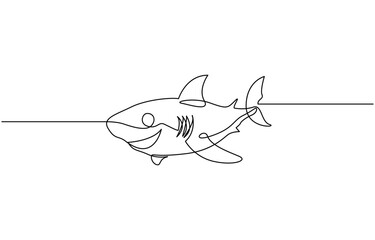Sharks fish Continuous one line drawing of fish isolated flat vector illustration, Sharks fish Continuous one line drawing of fish isolated flat pro vector.