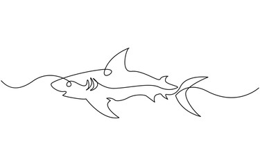 Sharks fish Continuous one line drawing of fish isolated flat vector illustration, Sharks fish Continuous one line drawing of fish isolated flat pro vector.