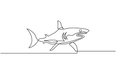 Sharks fish Continuous one line drawing of fish isolated flat vector illustration, Sharks fish Continuous one line drawing of fish isolated flat pro vector.