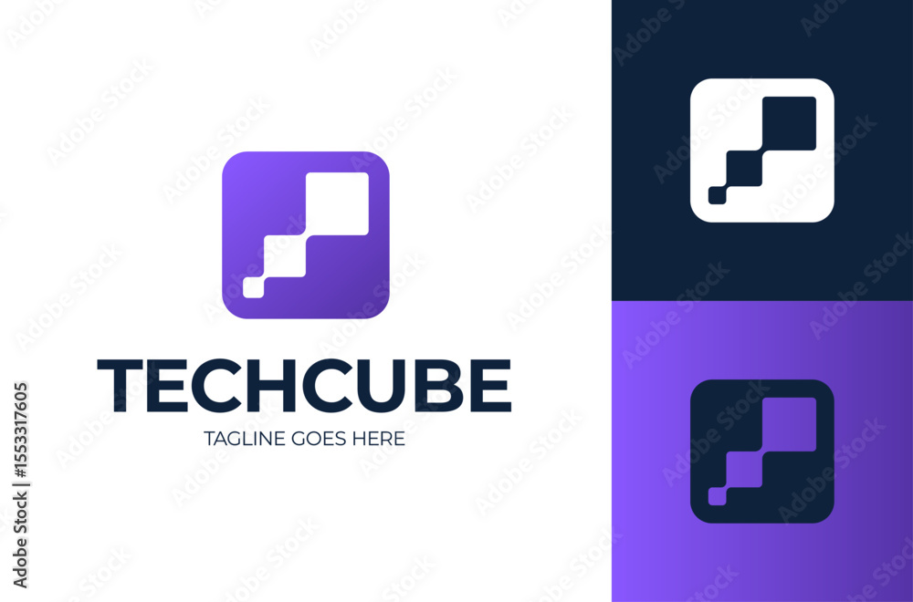 Poster abstract tech data square logo. simple digital connection technology logo. creative square flow shap